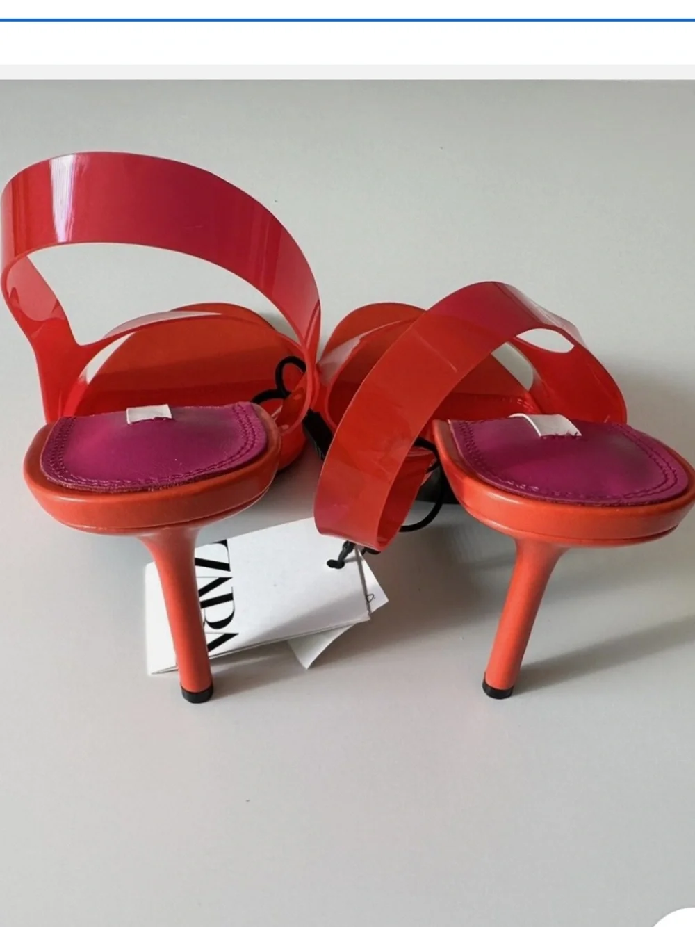 Zara Bright Red-Orange Patent Slide Heels - Picture 2 of 2